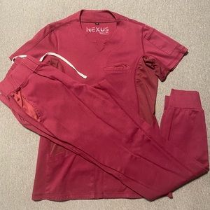 Burgundy Benefit Nexus scrubs, worn once. Super comfortable.